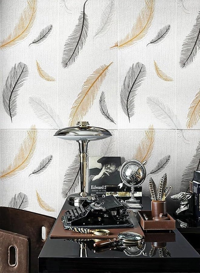 Soldfly White Feather Print Self-Adhesive 3D Textured Wallpaper - Peel & Stick Wall Panels,Waterproof Anti-Fouling Wall Sticker for Home Dcor Home Hotel Living Room Bedroom & Café (70cmX70cm) (20) - Image 2